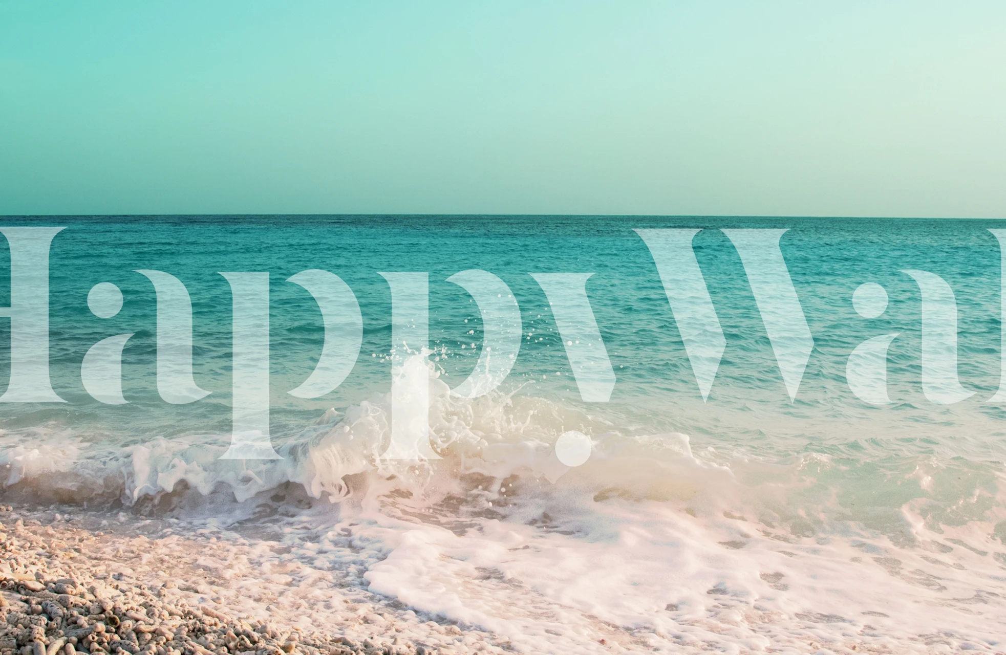 Caribbean Ocean Waves Crashing on Pebbled Shore Wall Mural