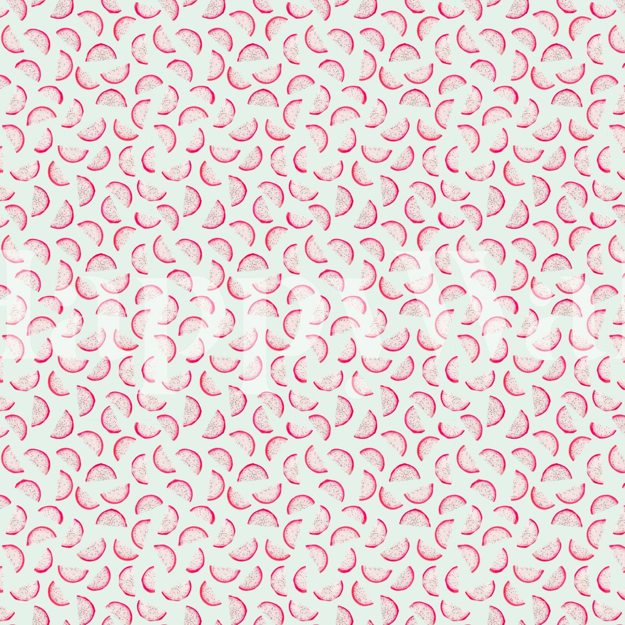 Abstract drakenfruitpatroon muurschildering met zachtroze rondingen op witte achtergrond