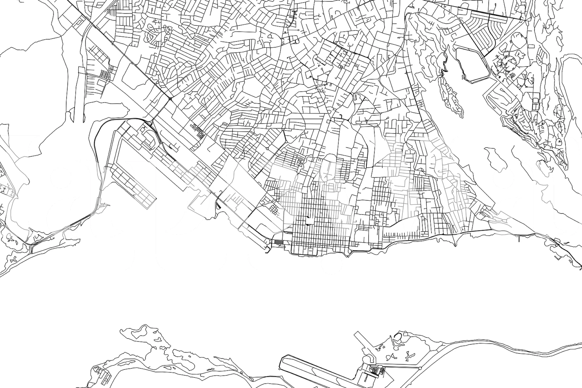 Black and white detailed street map of Kingston wall mural