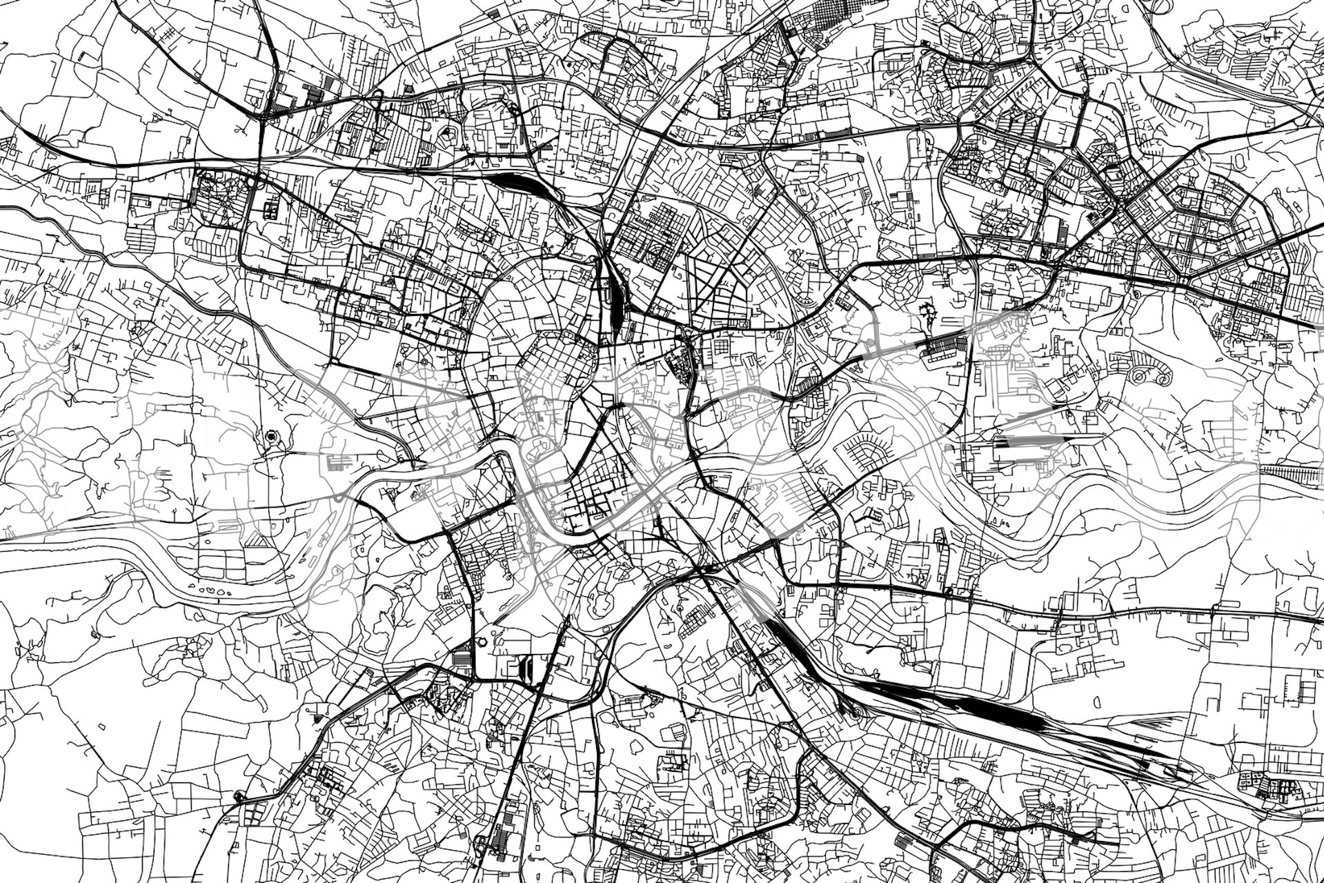 Krakow city map in black and white wallpaper