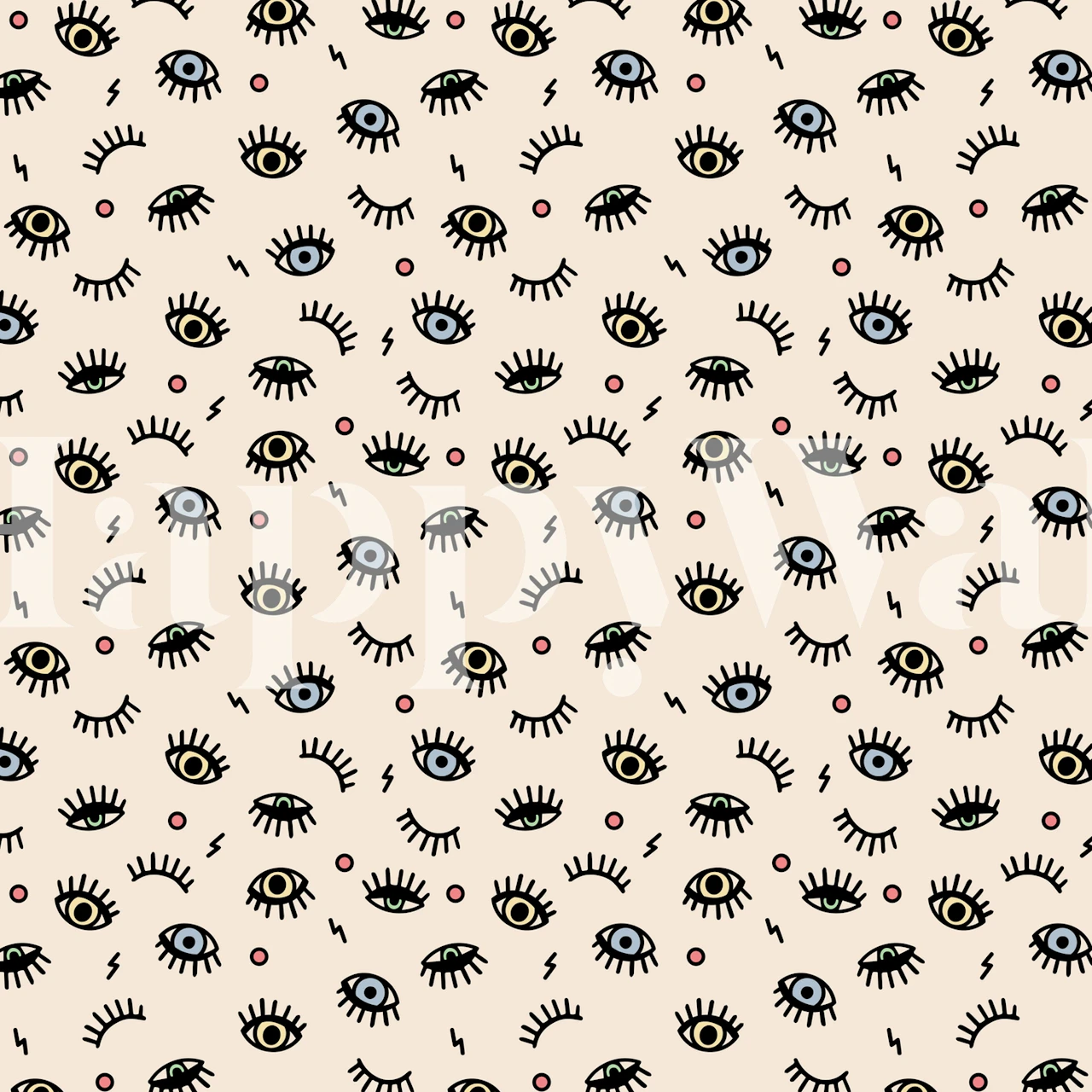 Colorful eye patterns on a beige background wallpaper
