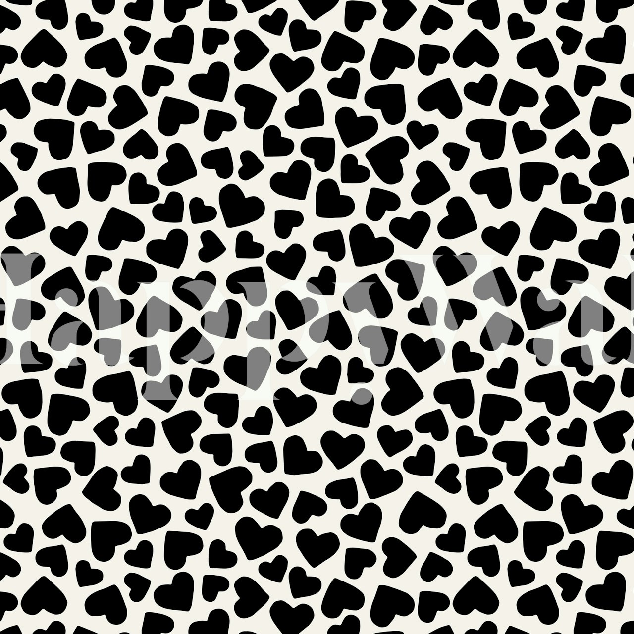 Black and white hearts wallpaper in a room