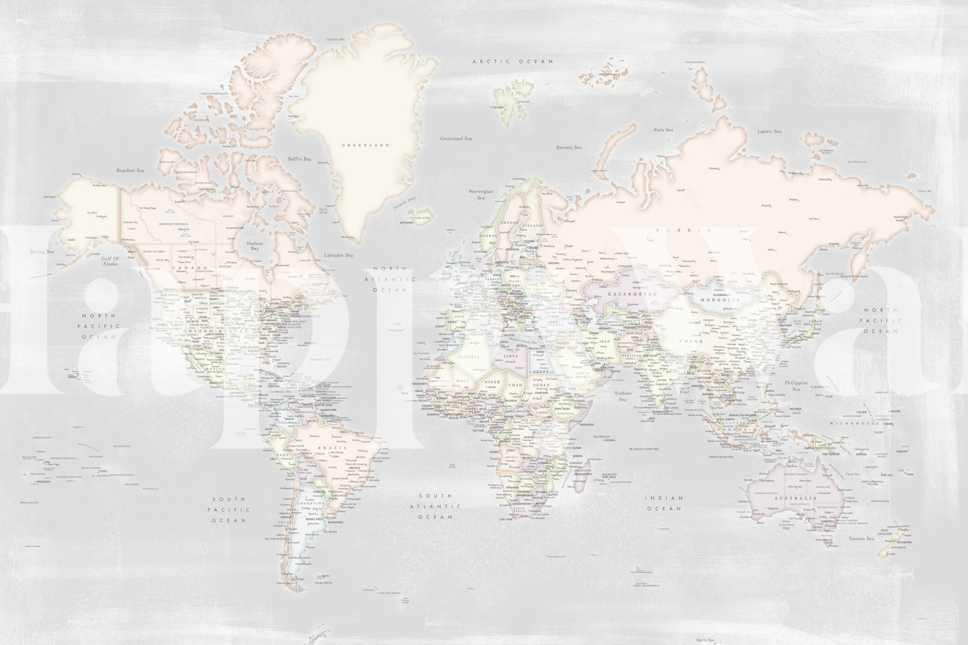 Detaljerad världskarta tapet i ett rum