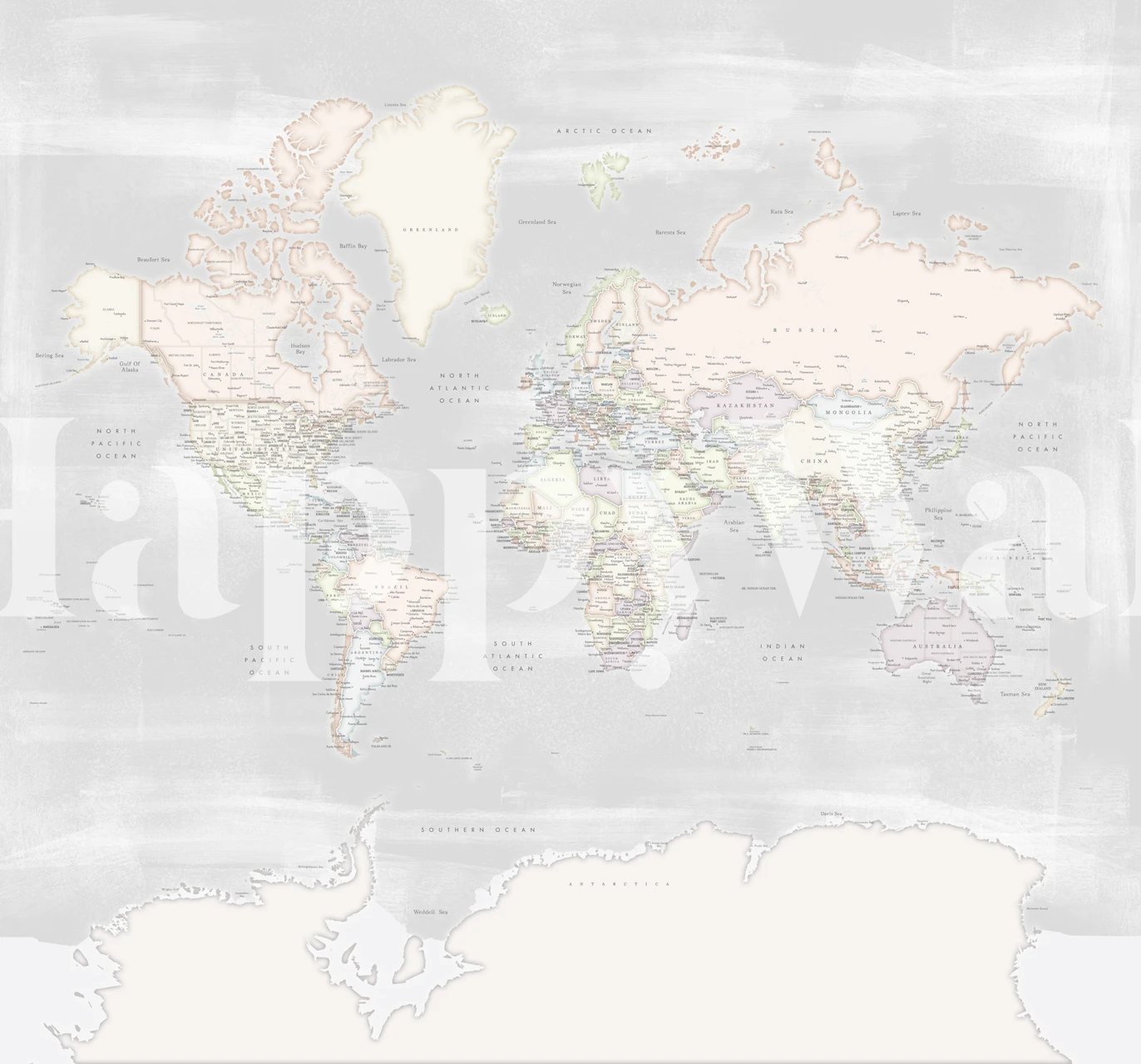 Póster World Map Antarctica Maeli P en una habitación