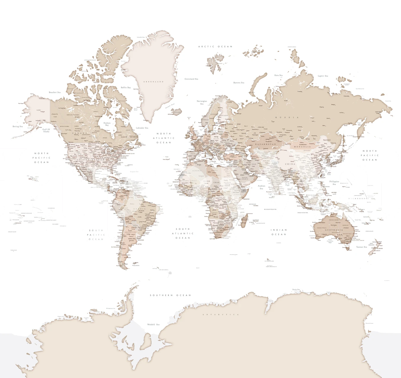 Antique world map design in soft beige tones wallpaper