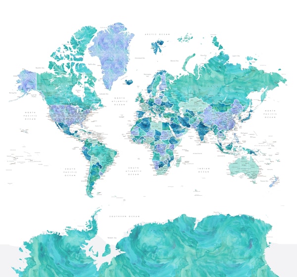 World map Antarctica Caribbean