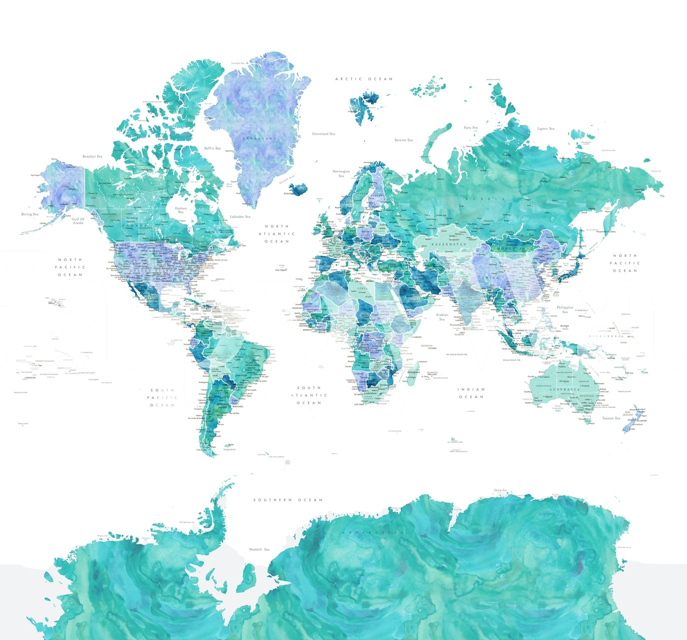 World map wallpaper with Antarctica and Caribbean