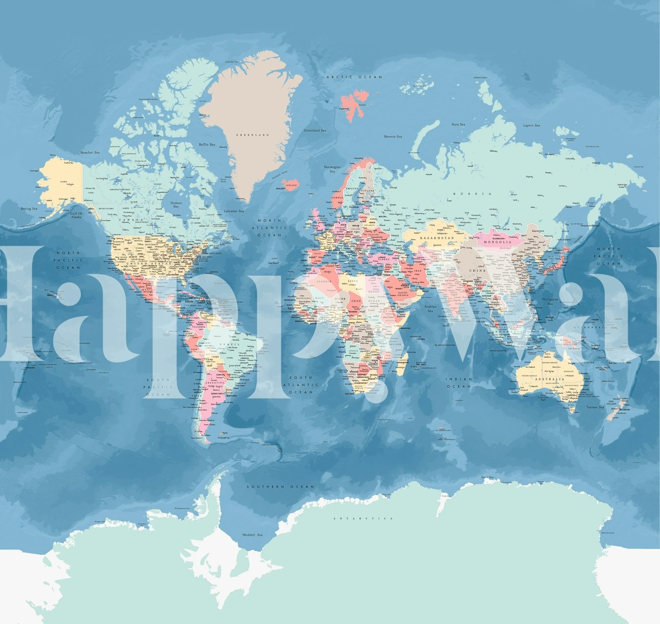 World map of Antarctica wallpaper in a room
