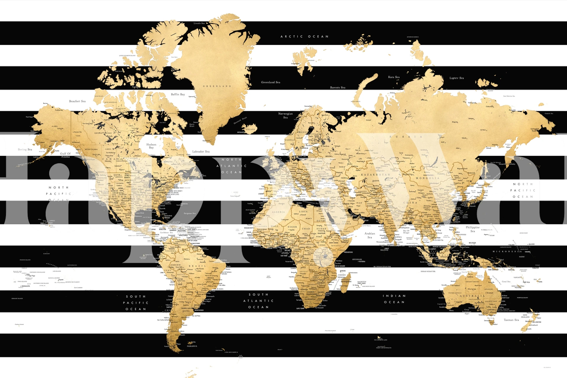 Papel pintado de mapa mundial detallado en una habitación elegante