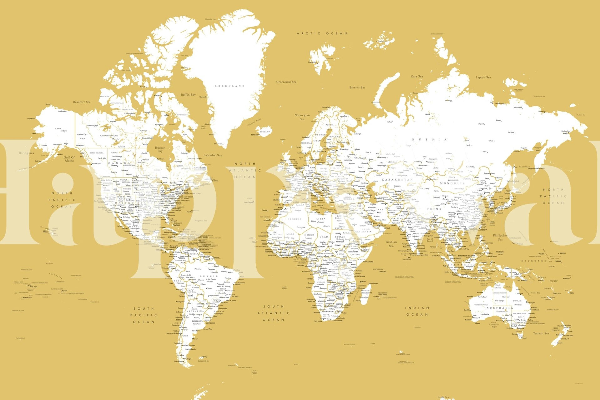 Detailed world map in white and yellow wallpaper