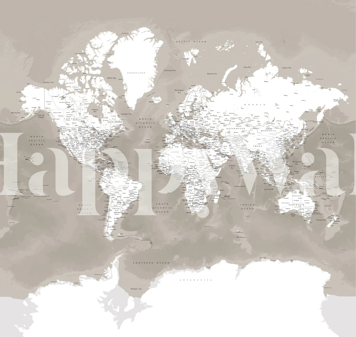 World map Orien Antarctica papel de parede em um quarto