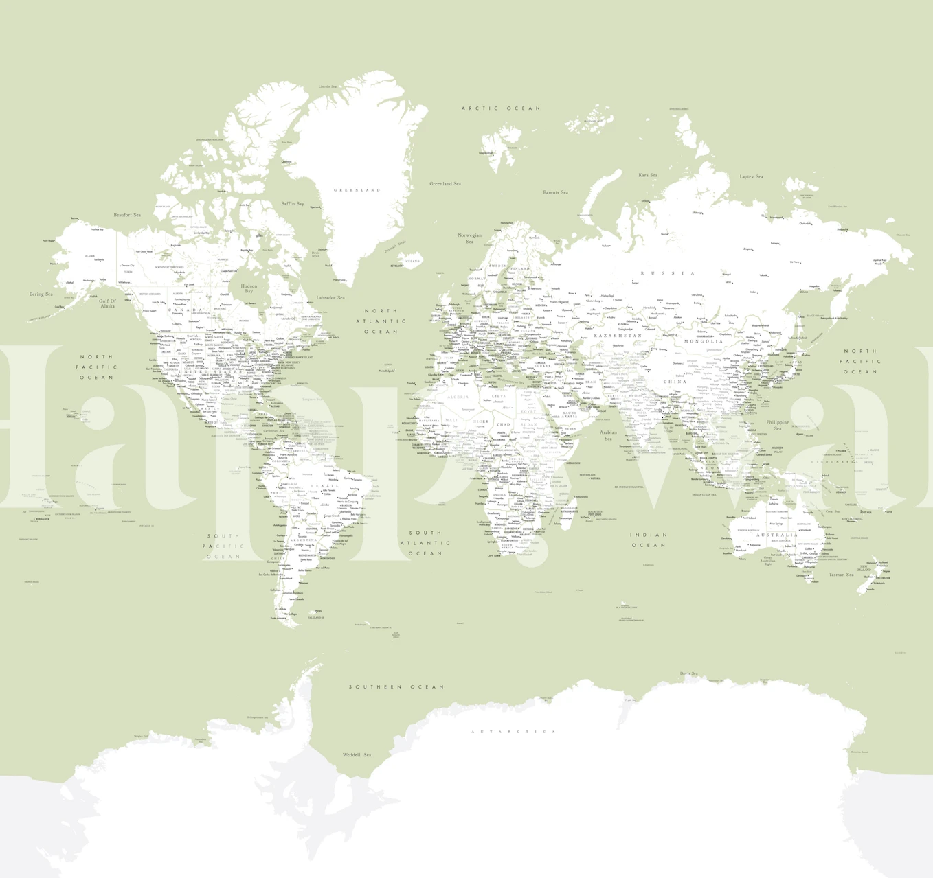 Behang World Map Xolani Antarctica in een kamer