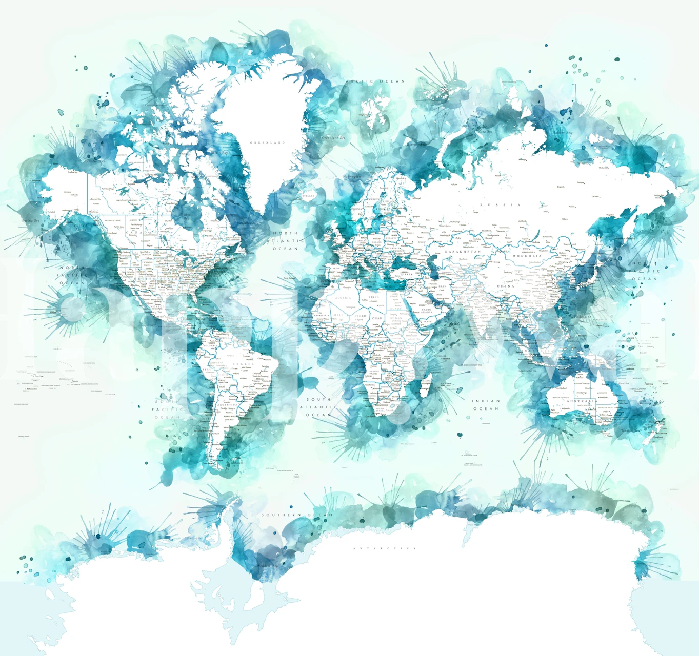 Tapeta World Map Shari Antarctica u sobi