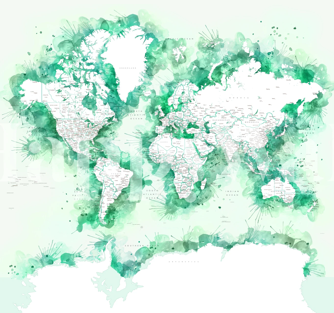 World map Jae Antarctica behang in een kamer