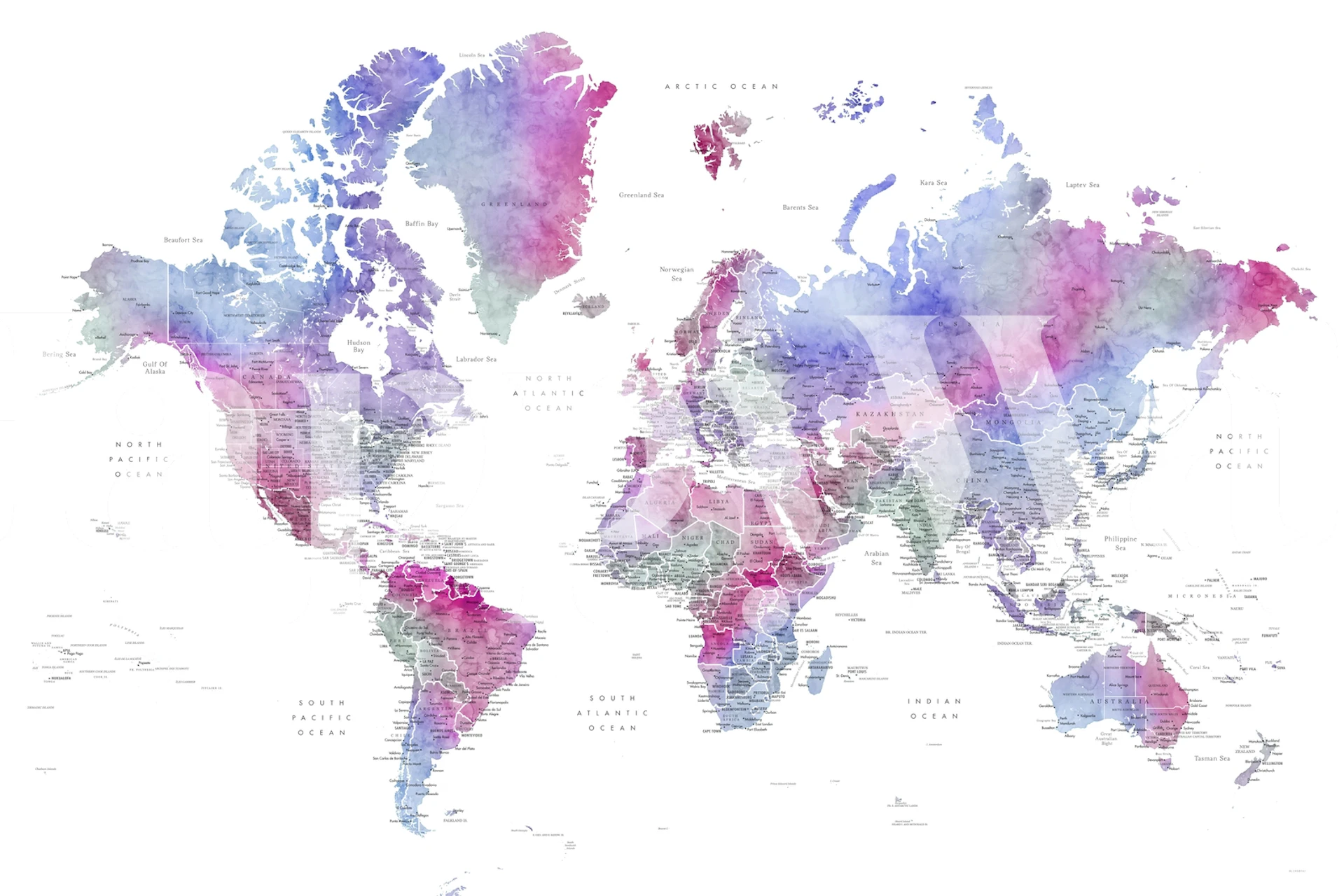Mapa-múndi detalhado Katima papel de parede em um quarto