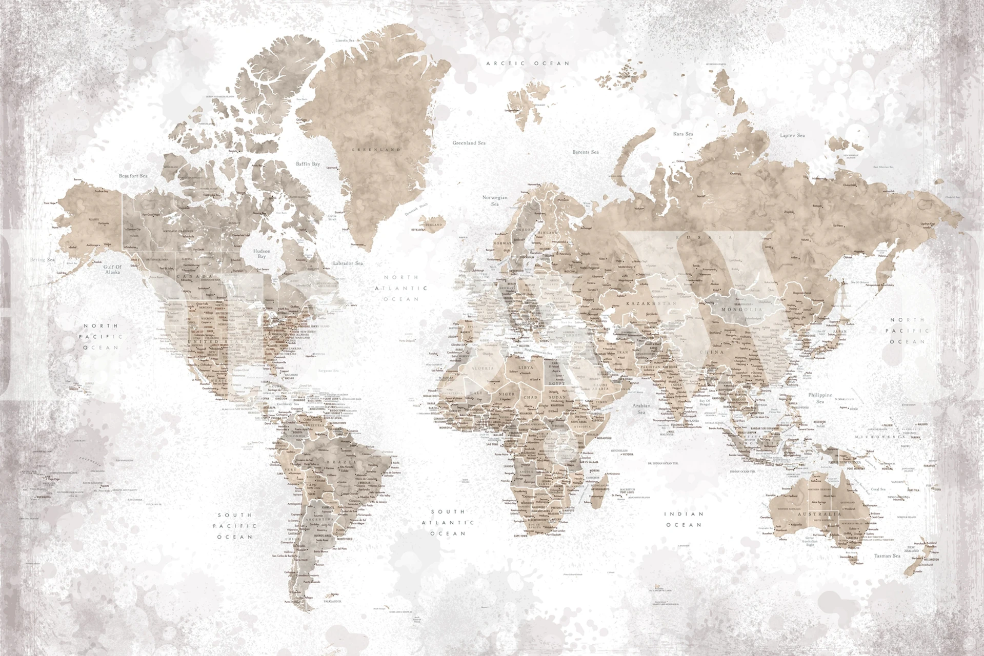 Vintage world map design in brown and beige colors wallpaper