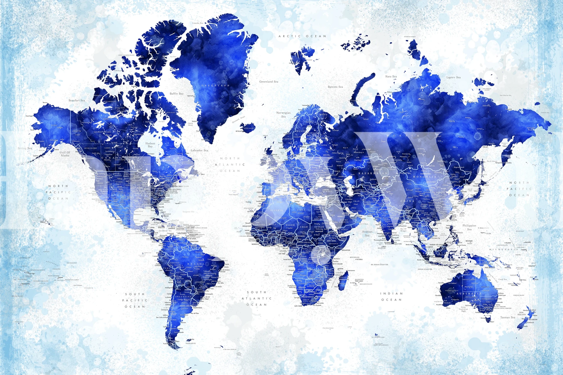 Detailed World Map Georgino wall mural in blue hues