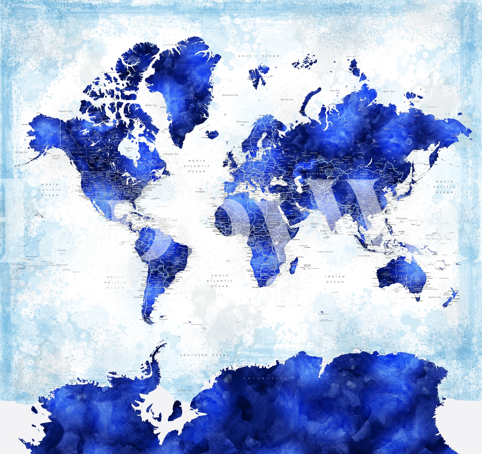 Blue World Map Watercolor Wallpaper