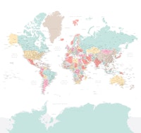 World map Pastella Antarctica tapetit