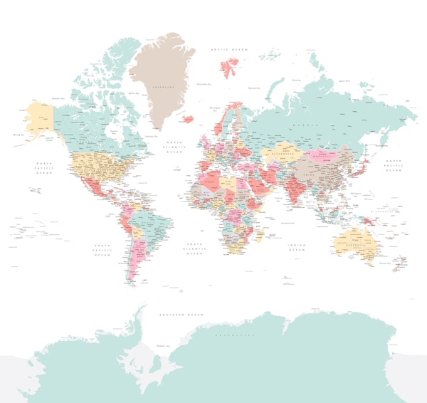 World map Pastella Antarctica