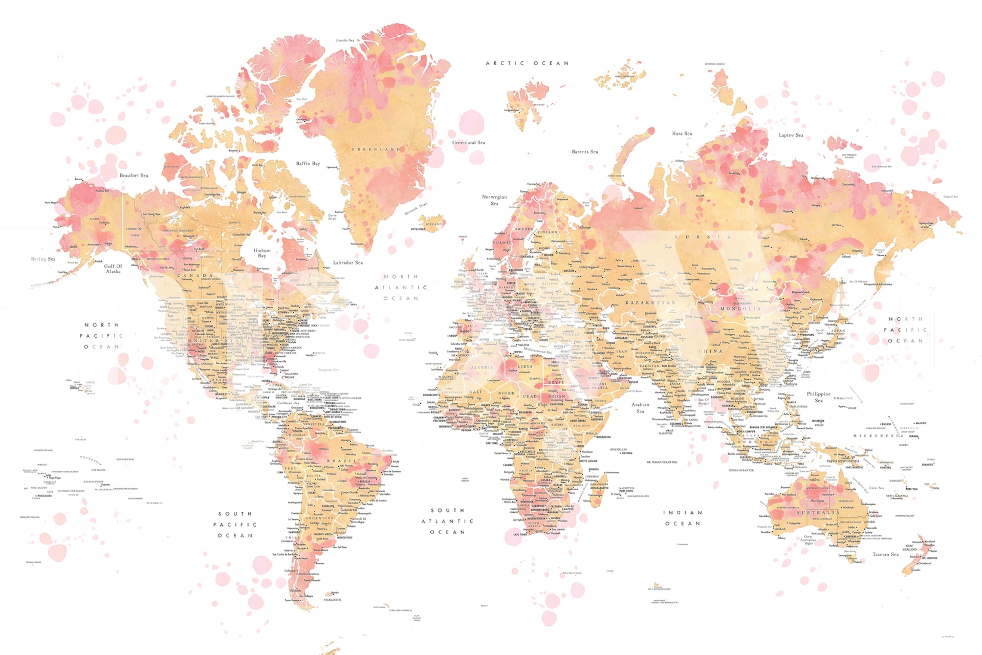 Colourful and detailed world map wall mural named Amanda