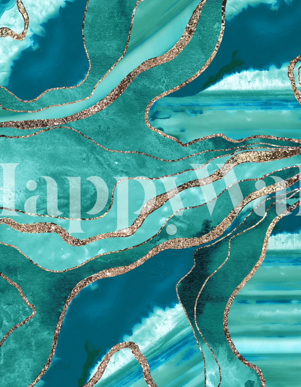 Teal Marble Agate Gold wallpaper displayed in a room