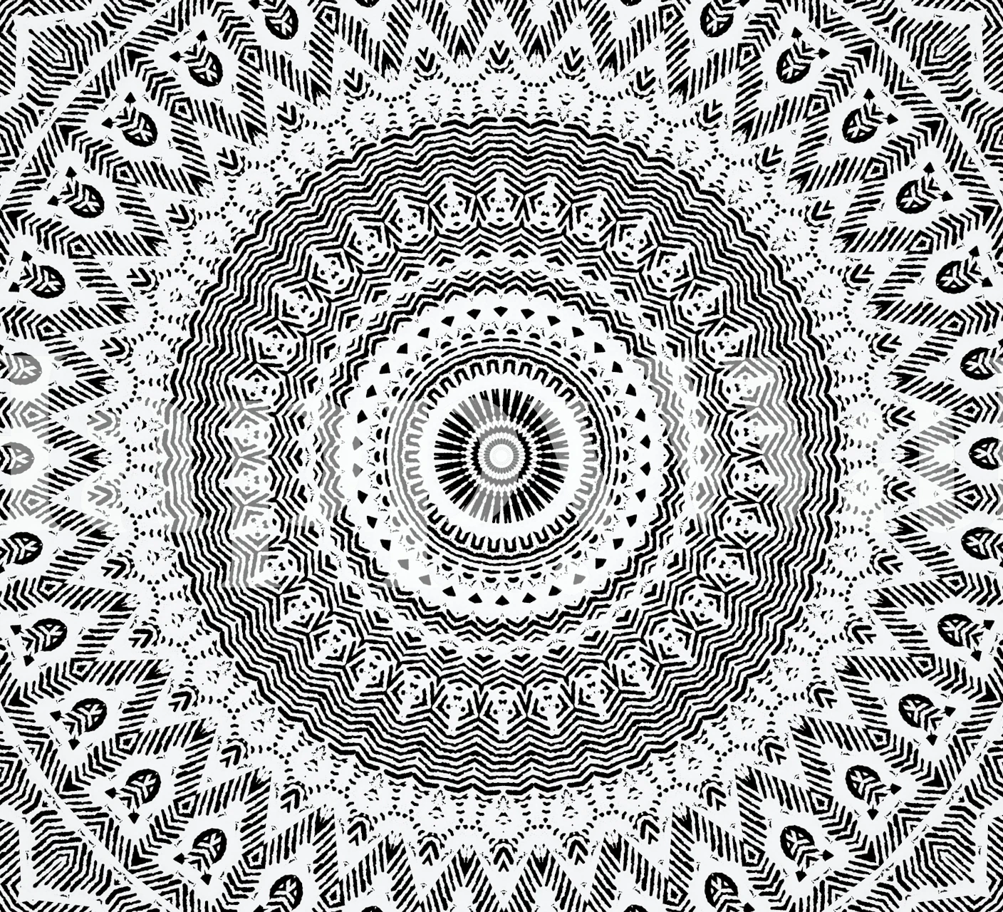 Mudcloth Mandala musta ja valkoinen tapetti huoneessa