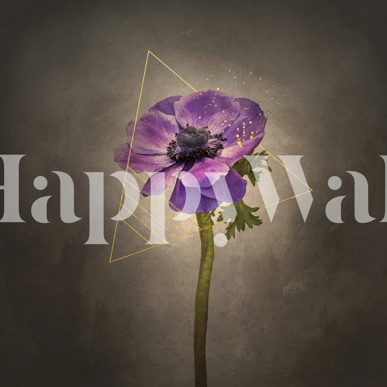 Anemone coronaria vintage gold tapetti huoneessa