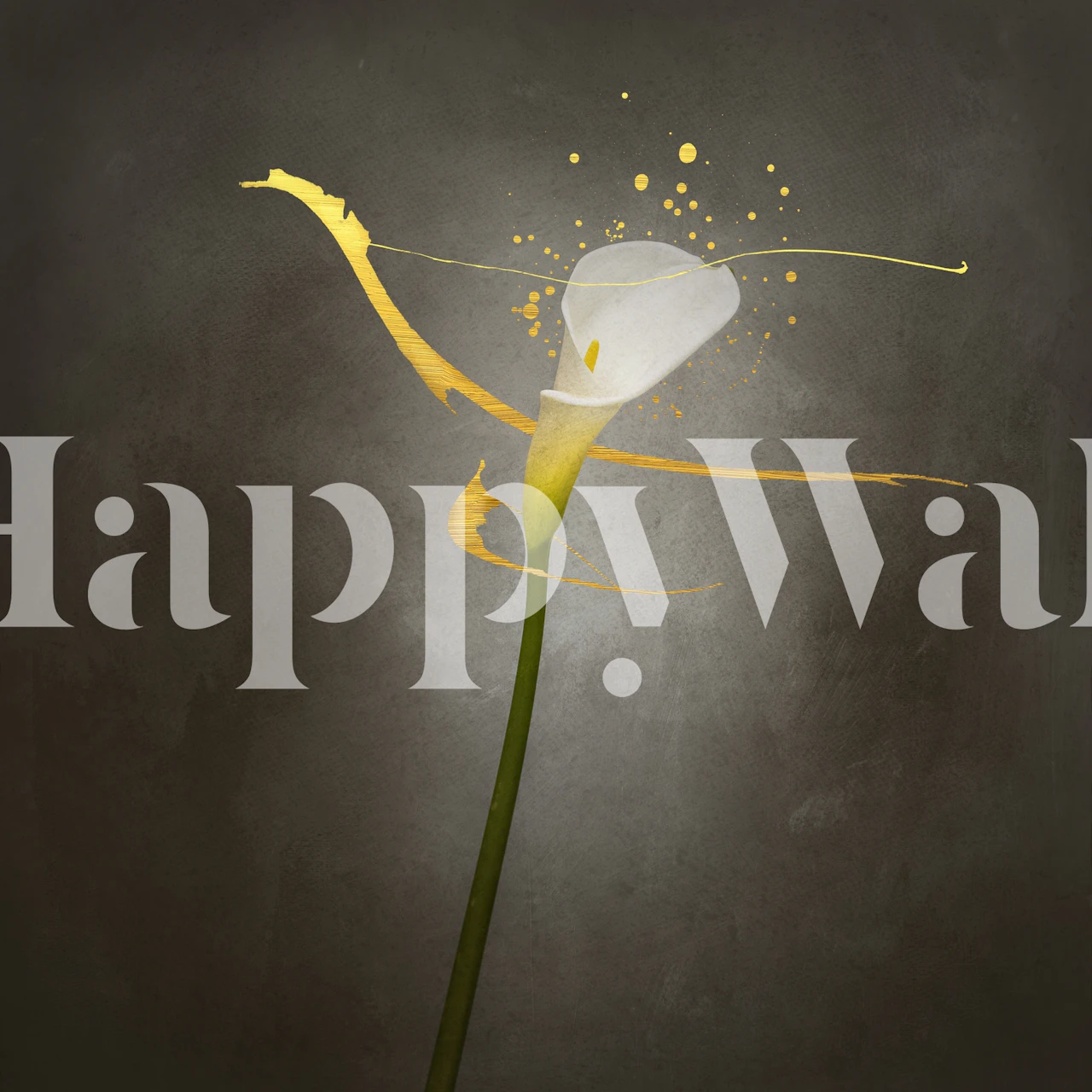 Calla lilje vægmaleri på vintage guld baggrund