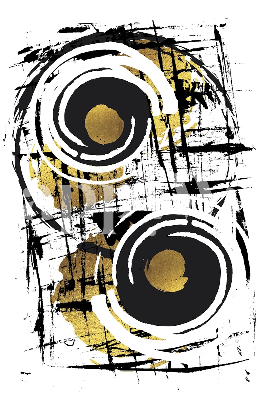 Abstract gold and black circular patterns wallpaper