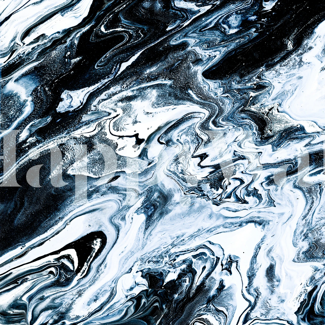 Väggmålning med mörkblå och vit marmormönster