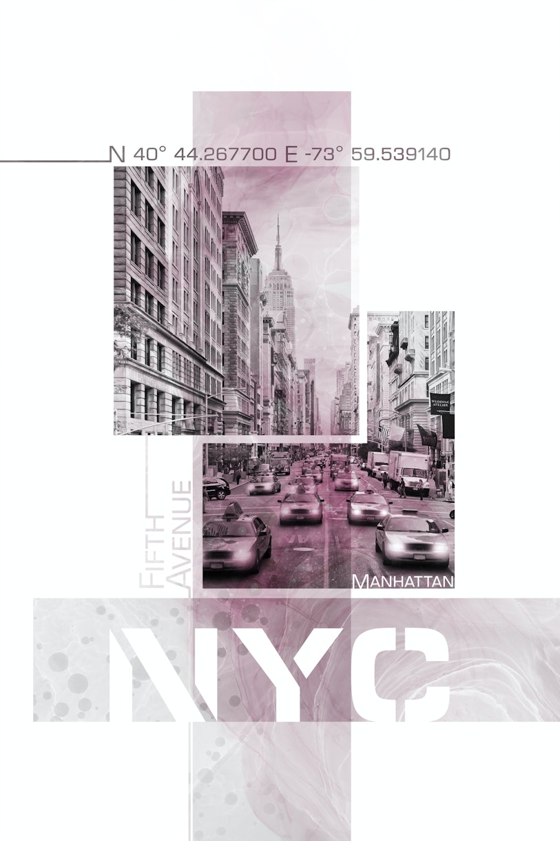 NYC Fifth Avenue Traffic rosa tapet