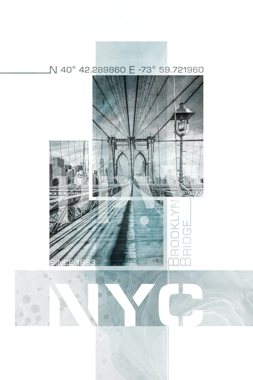 Brooklyn Bridge illustration in turquoise and gray tones wallpaper