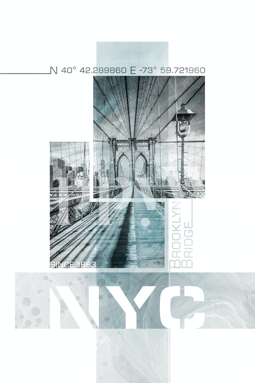 tapeta NYC Brooklyn Bridge turquoise w pokoju