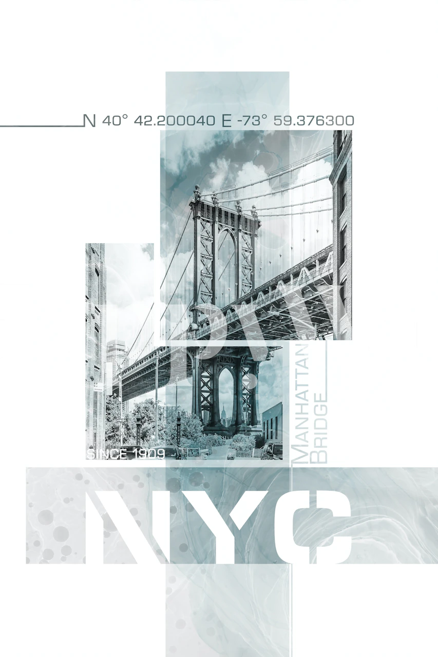 NYC Manhattan Bridge turquoise wallpaper displayed