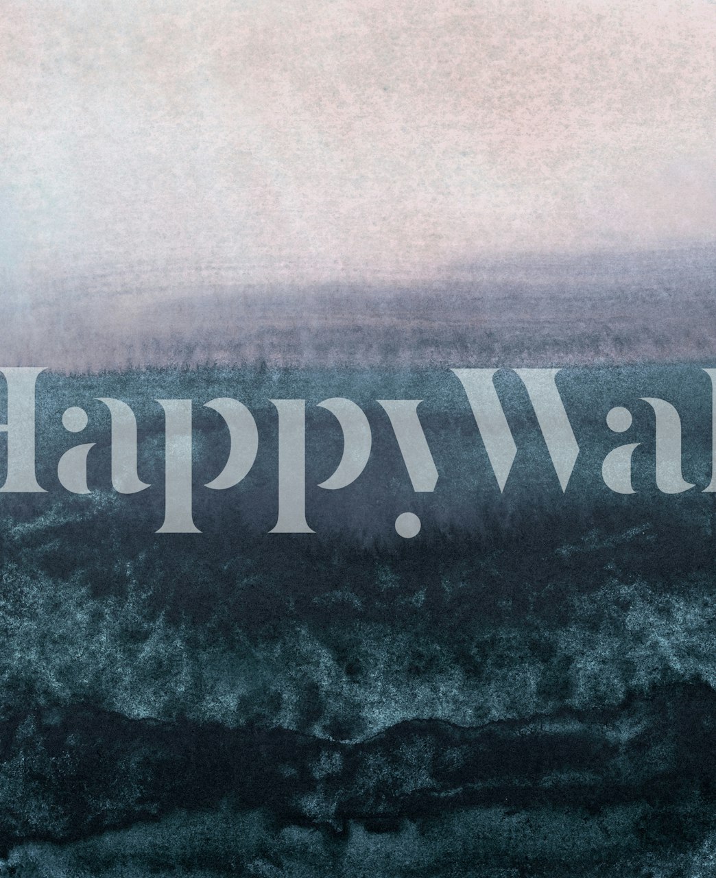 Tåket minimalistisk landskap med myke fargegradienter og rolig atmosfære, veggmaleri.