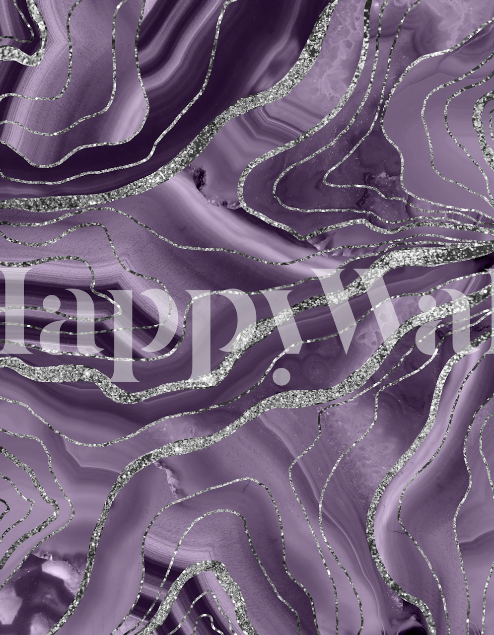 Lavender Agate Silver wall mural with marble-like patterns and silver accents