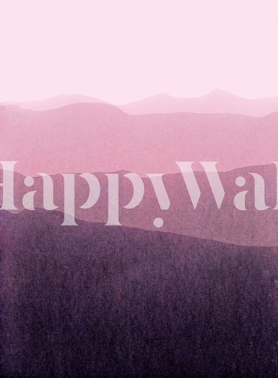 Zidni mural koji prikazuje miran gradijent krajolika s preklapajućim brdima u nijansama tamnoružičaste do tamnoljubičaste