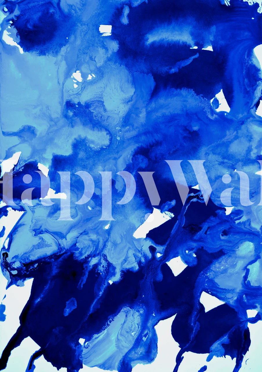 Fotomural vinílico de parede abstrato em mármore azul com mancha de tinta