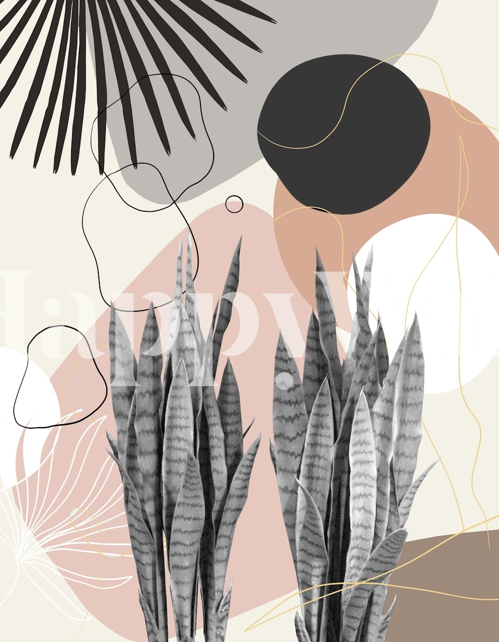 Papier peint Snake Plant Fan Palm Finesse 2 dans une pièce