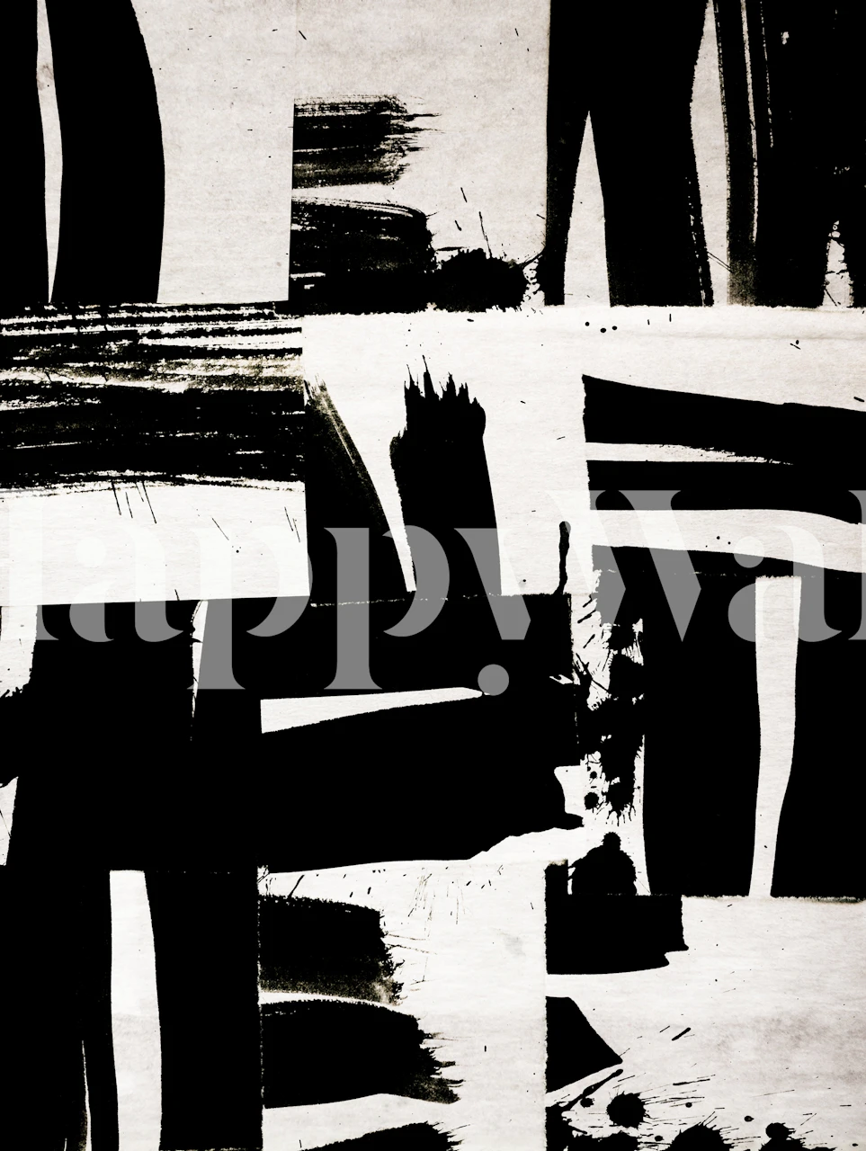 Black and white abstract brushstroke pattern wallpaper