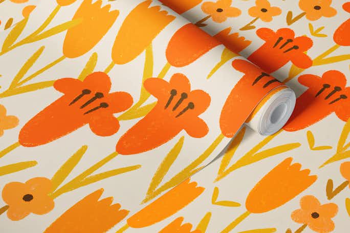 Orange Floralswallpaper roll