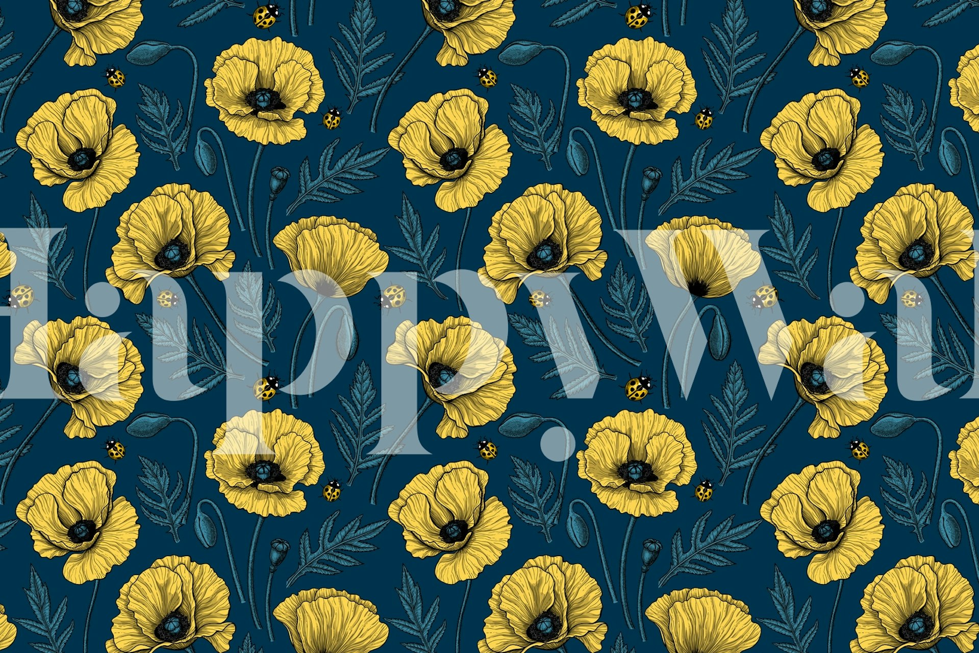 Papier peint Yellow poppies and ladybugs dans une pièce