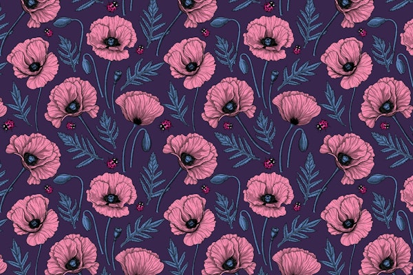 Pink poppies and ladybugs