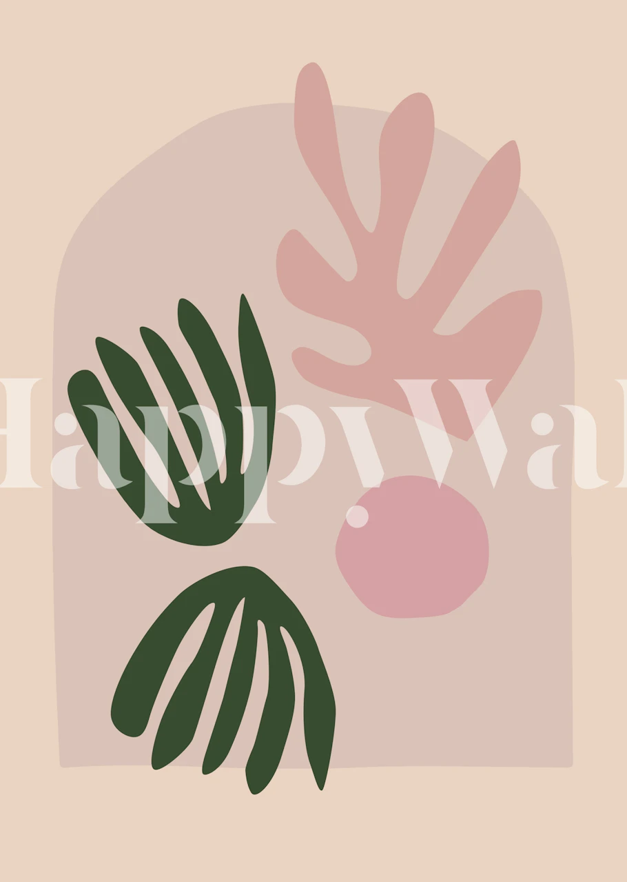 Papier peint Boho Arch Cut-Out Leaf affiché dans une pièce