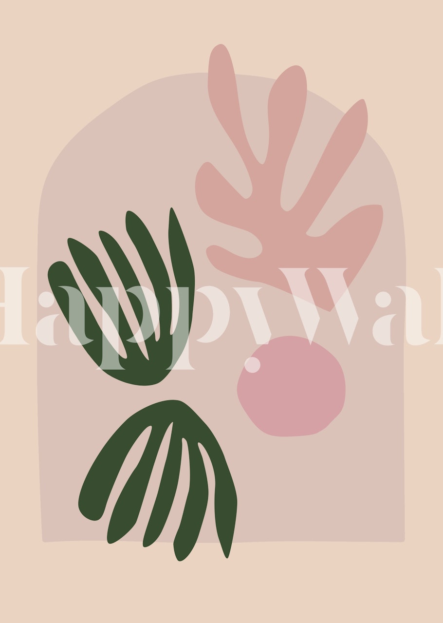Tapeta Boho Arch Cut-Out Leaf zobrazená v místnosti
