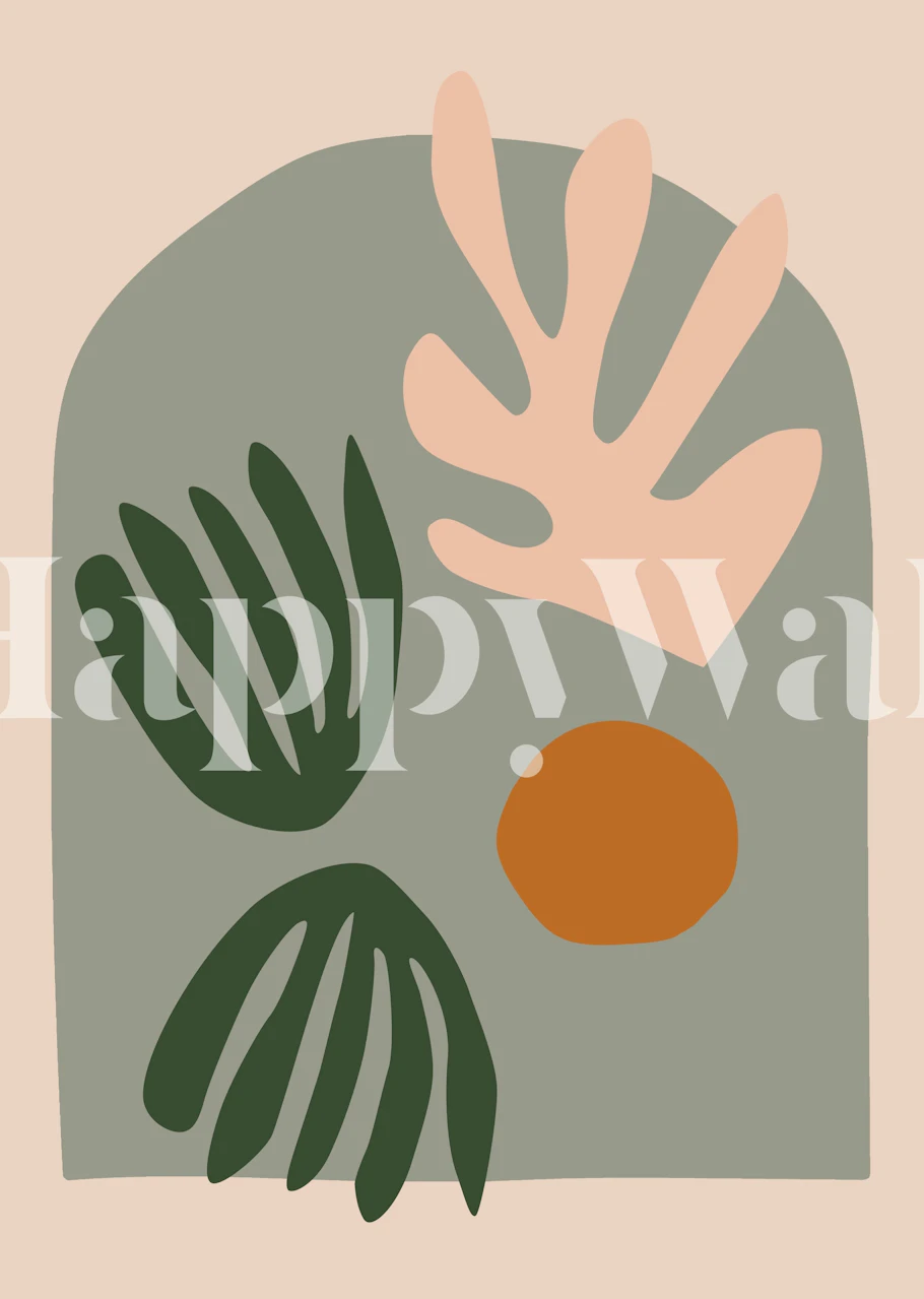 Abstract shapes in green and beige tones wallpaper