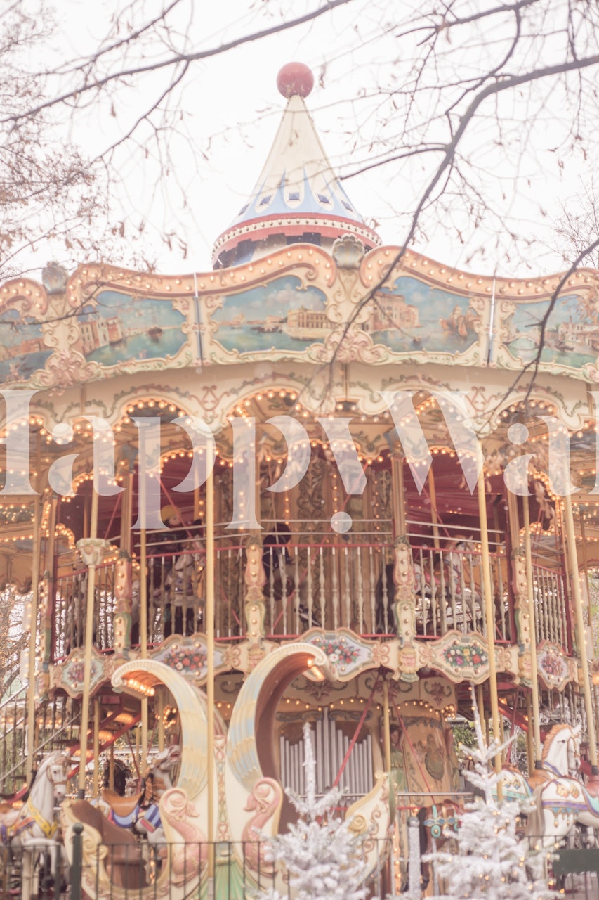 Vintage carousel with pastel colors and ornate details wallpaper