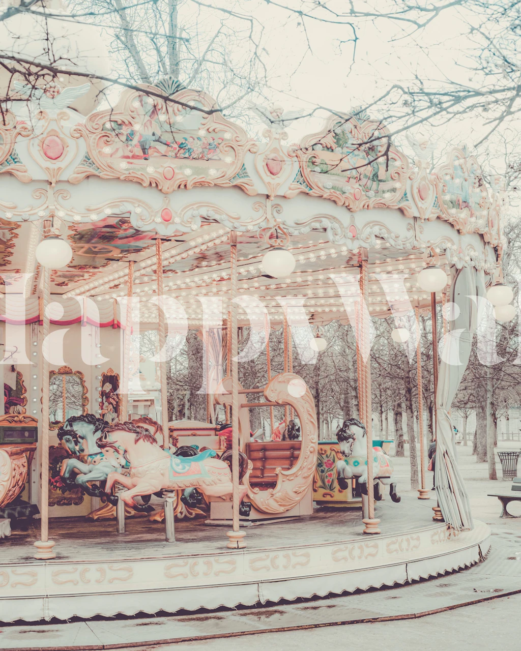 Paris carousel wallpaper in a room