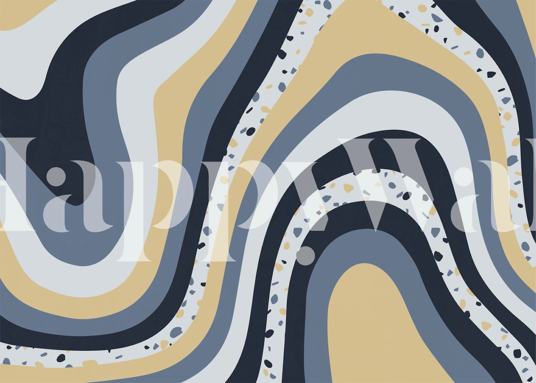 Fotomurale astratto Organic IX con linee fluide in grigio, marrone chiaro e nero